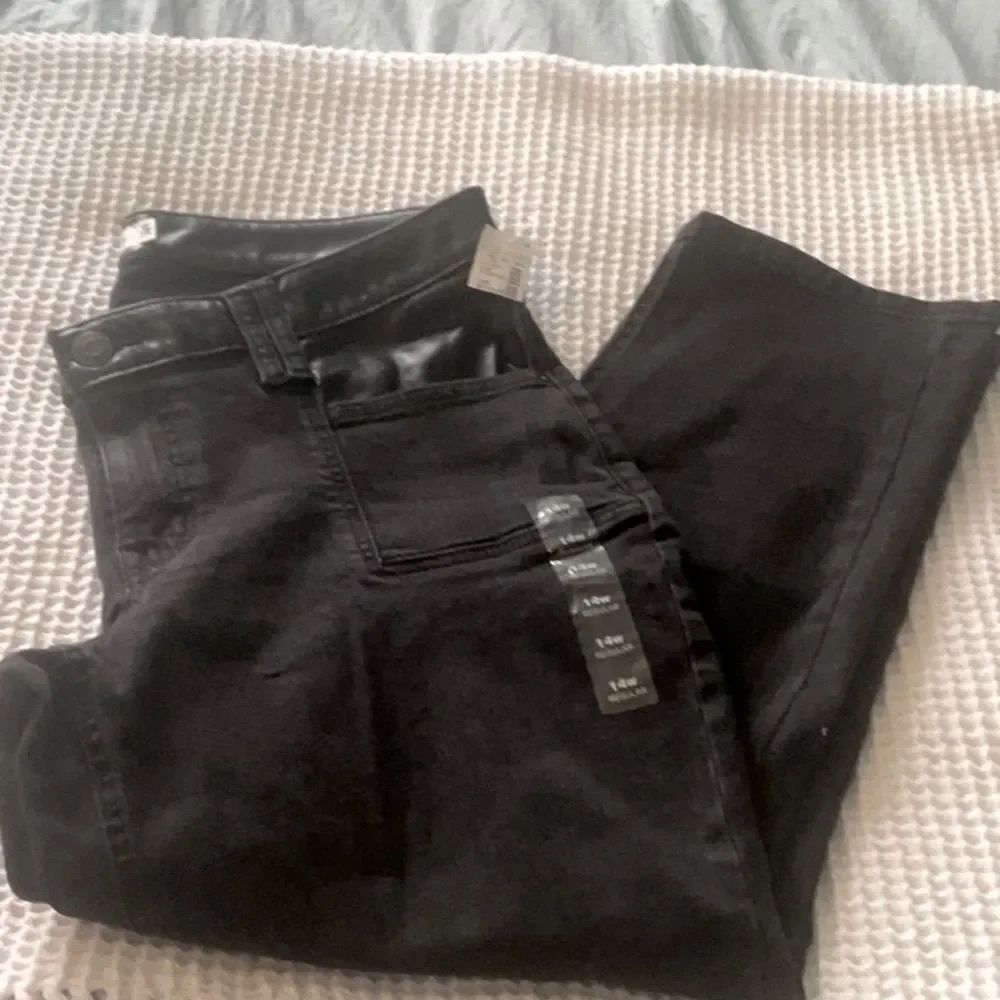 NWT Maurice’s M Jeans Sz 14W Black Ankle Slim Straight Faux Leather Waist Jeans